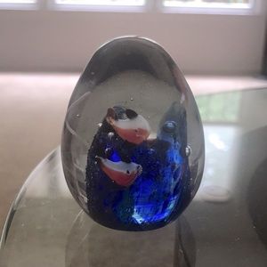 Vintage Art Glass Aquarium Egg Shaped Paperweight